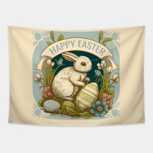 Vintage Easter Bunny Funny Floral Egg Hunting Rabbit Happy Easter Tapestry