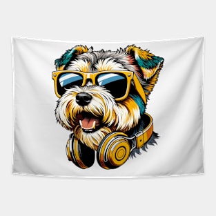 Dandie Dinmont Terrier Smiling DJ with Headphones and Sunglasses Tapestry