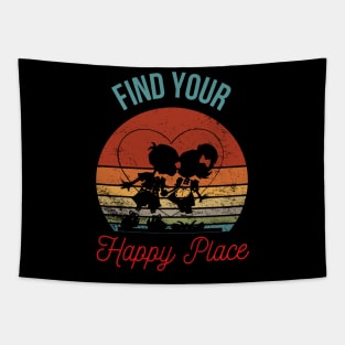 Retro Sunset First Kiss: Silhouette of Young Love Tapestry