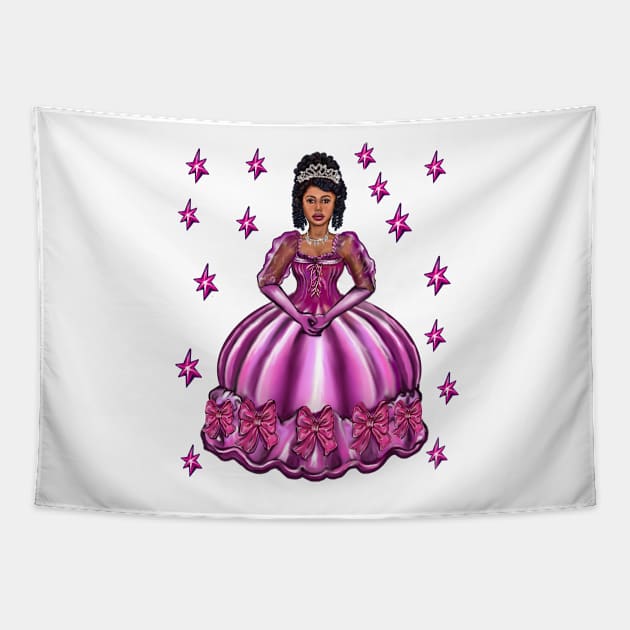 Princess -  Black Curly Afro Princess in purple with stars i  ! beautiful  light brown black girl with Afro hair, brown eyes and light brown skin. Hair love ! Tapestry by Artonmytee