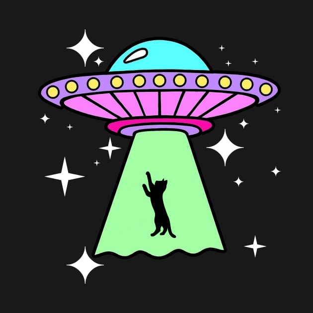 CAT UFO Alien Abduction Funny Cat by artbooming