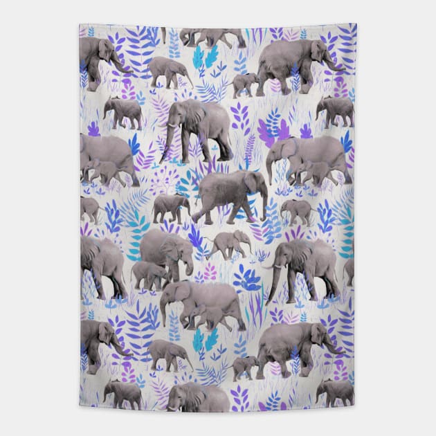Sweet Elephants in Aqua, Purple, Cream and Grey Tapestry by micklyn