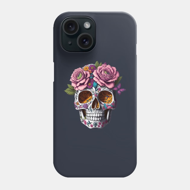 Funny Sugar Candy Skull With Flowers Phone Case by allovervintage