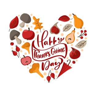 Hearts with all the elements of autumn with writing happy thanksgiving T-Shirt