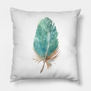 Turquoise Feather of a guinea fowl. Watercolor Pillow