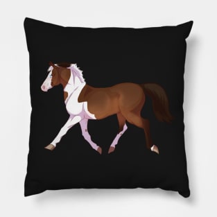 Trotting Bay Tobiano Horse Pillow