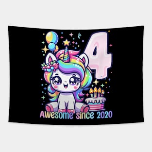 Kids Unicorn 4Th Birthday 4 Year Old Unicorn Party Girls Outfit Tapestry