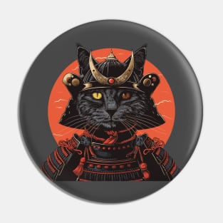 Retro Sunset Samurai Cat Katana Japanese Cat Art Pin