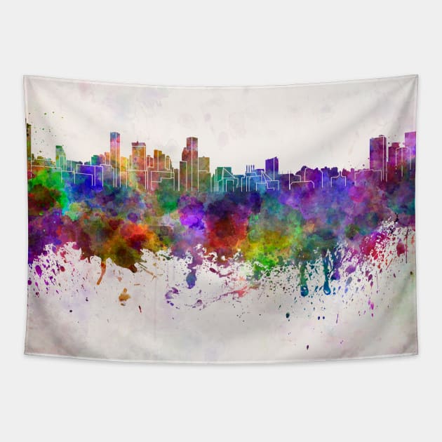 Baltimore skyline in watercolor background Tapestry by PaulrommerArt