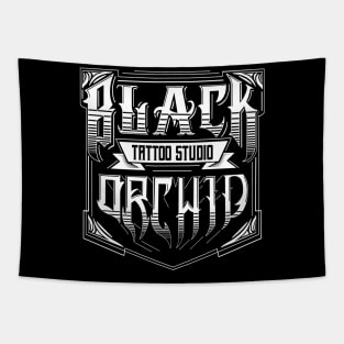 Black orchid tattoo block logo Tapestry