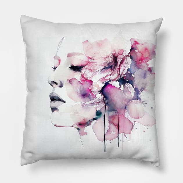 Portrait of a girl in watercolor style. Pillow by RulizGi