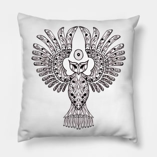 Black and White Nightowl Lineart Pillow