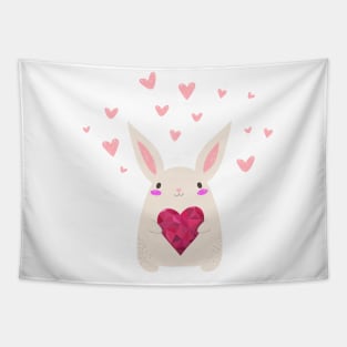 Rabbit Holds Red Heart Tapestry