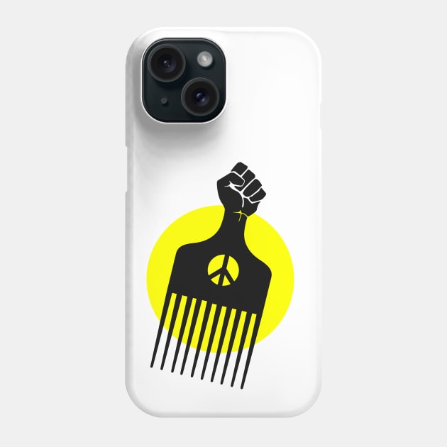 Black Fist Afro Pick, yellow sun Phone Case by UrbanLifeApparel