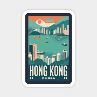 A Vintage Travel Art of Hong Kong - China Magnet