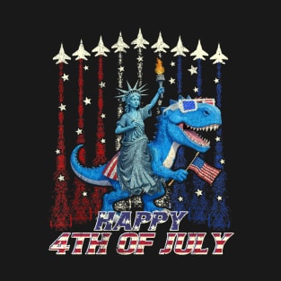 Dino Statue Of Liberty 4th Of July Shirt Boys American Flag T-Shirt