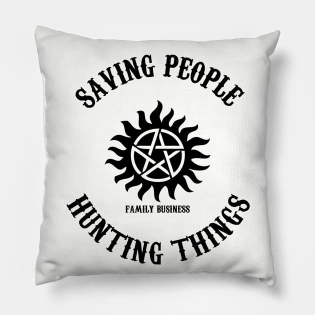 Saving People, Hunting Things Pillow by quinnsnake