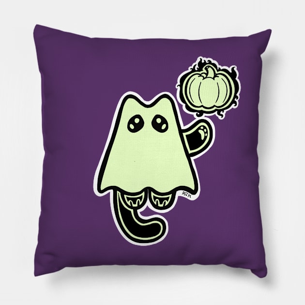 Little Ghost Cat with a Pumpkin Pillow by RJKpoyp