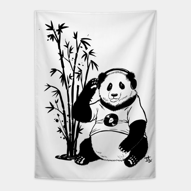 Panda With Headphones Tapestry by ThompsonTom Tees