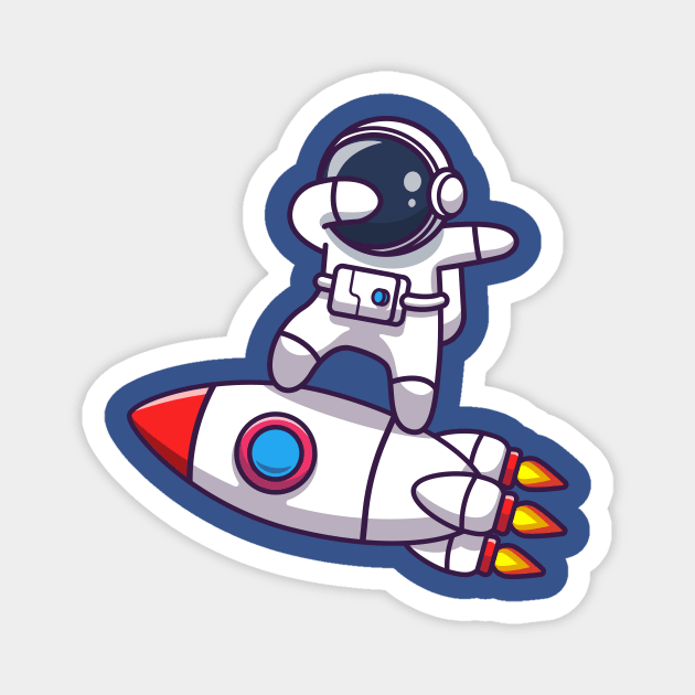 Cute Astronaut Dabbing On Rocket Cartoon Magnet by Catalyst Labs