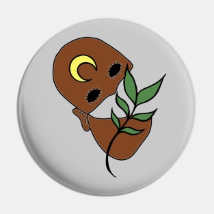 Surreal Black Eyed Plant Person with Crescent Moon Face Tattoo - Dark Skin Pin