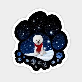 Snow Paw White Bichon Frise Christmas Winter Holiday Magnet