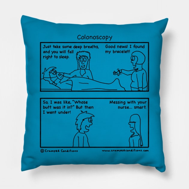 Colonoscopy bracelet Pillow by crampedconditions