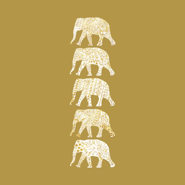 Patterned Elephants(White&Gold) by kanikamathurdesign