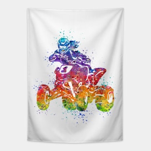 Four Wheeler Riding Girl Watercolor Silhouette Tapestry