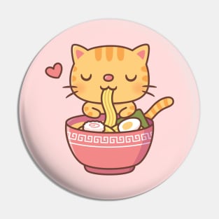 Cute Orange Tabby Cat Eating Ramen Pin