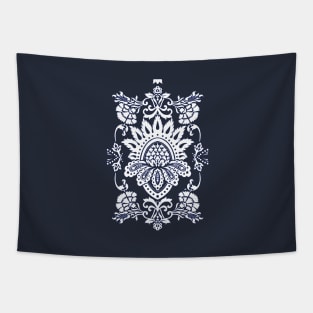 White and Blue Damask Tapestry