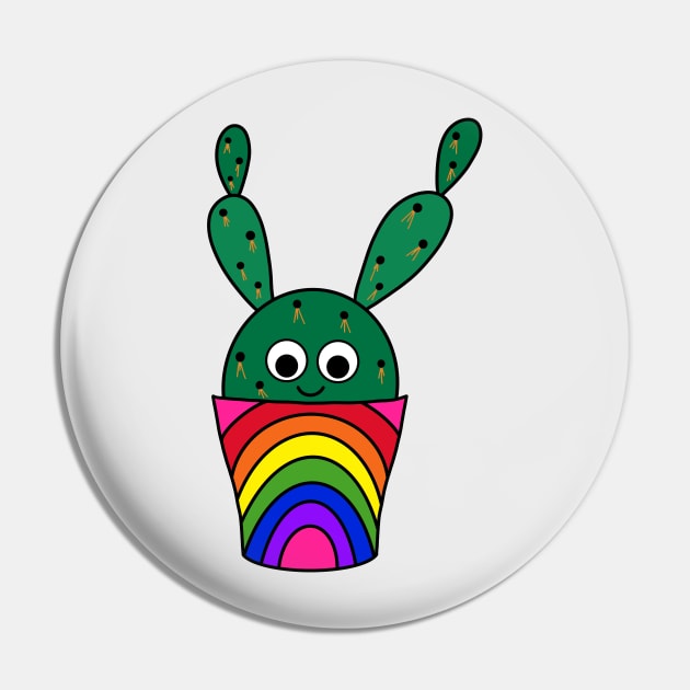 Cute Cactus Design #252: Thorny Cactus In Rainbow Pot Pin by DreamCactus