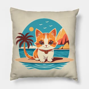 Cute Kitten On Vacation Pillow