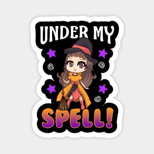 Under my Spell Cute & Funny Halloween Witch Magnet