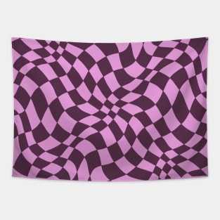 Dark Purple and Pink Distorted Warped Checkerboard Pattern II Tapestry