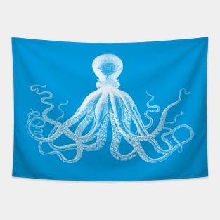 Octopus | Vintage Octopus | Tentacles | Sea Creatures | Nautical | Ocean | Sea | Beach | Turquoise Blue and White | Tapestry