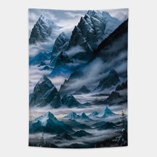 Misty Mountains in Winter Tapestry