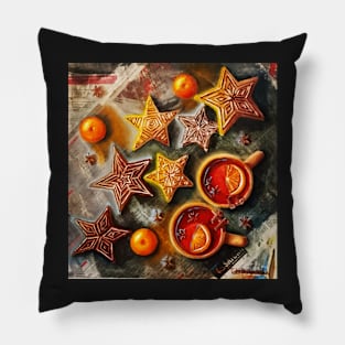 Gingerbread, tangerines and hot tea Pillow