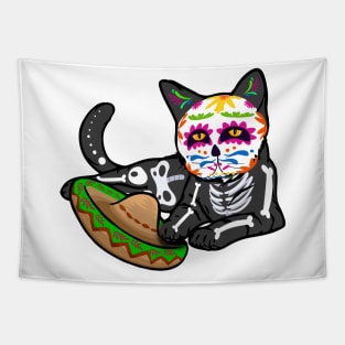 Mexican Skull Cat Halloween Day Tapestry