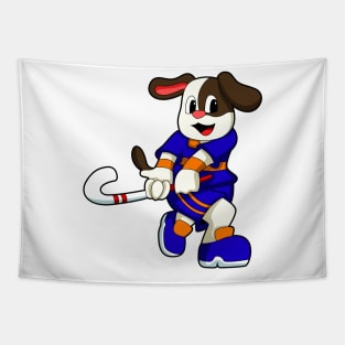 Dog at Hockey with Hockey stick Tapestry