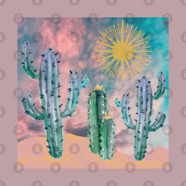 Abstract Cactus Scene - Pink Blue by HalfPastStarlight