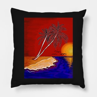 Palm and the Beach Retro Pillow