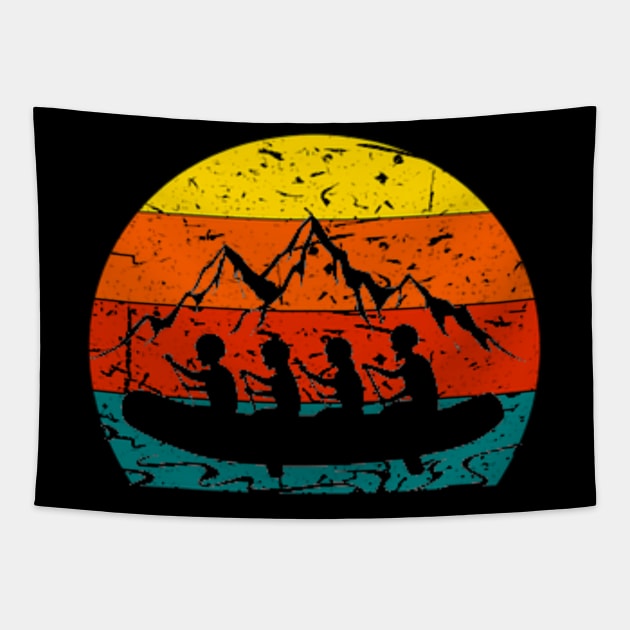 Retro Vintage Whitewater Rafting Boat Tapestry by BoukMa