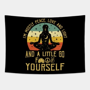 I'm Mostly Peace Love And Light Funny Vintage Yoga womens Tapestry