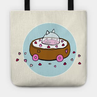 Valentine's Day Cat Donut Car with Heart Sprinkles T-Shirt Tote