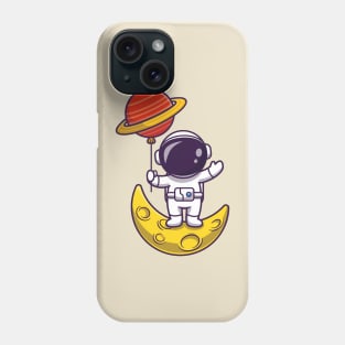 Cute Astronaut Standing On Moon And Holding Planet  Balloon Cartoon Phone Case