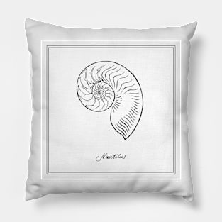 Nautilus Tiger Shell. Black and white illustration. Pillow