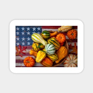 Autumn Basket On American Flag Magnet