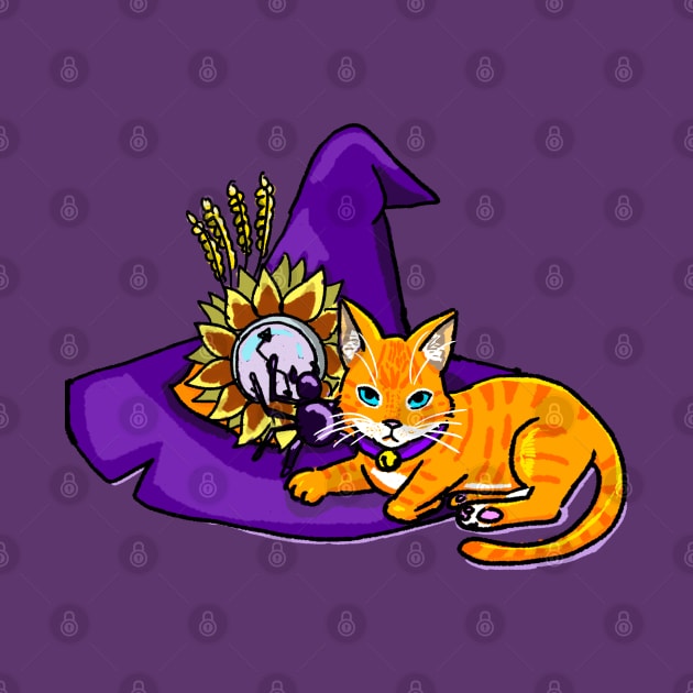 Orange Cat on a Witch Hat (purple) by allthebeanz