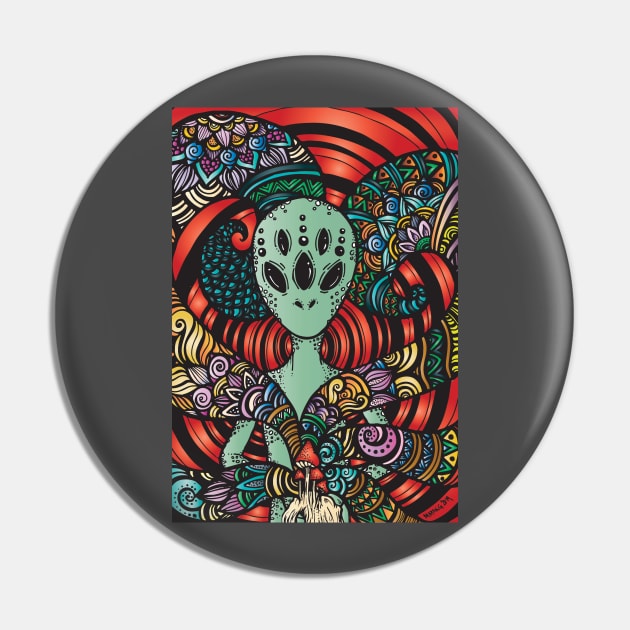 Colorful Alien with Zentangle Drawing Pin by asiancoffeegirl